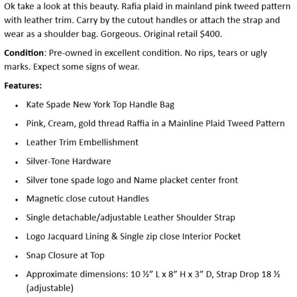 Kate Spade Alexia Raffia Tweed Top Handle Crossbody Bag Pink EUC - Picture 2 of 8